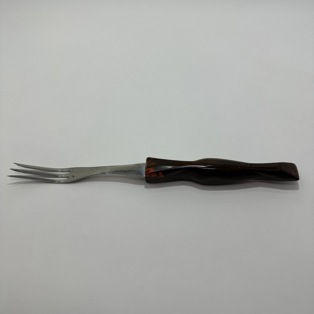 Vintage Cutco 1726 Serving Fork Classic Brown Orange Handle USA Stainless Steel